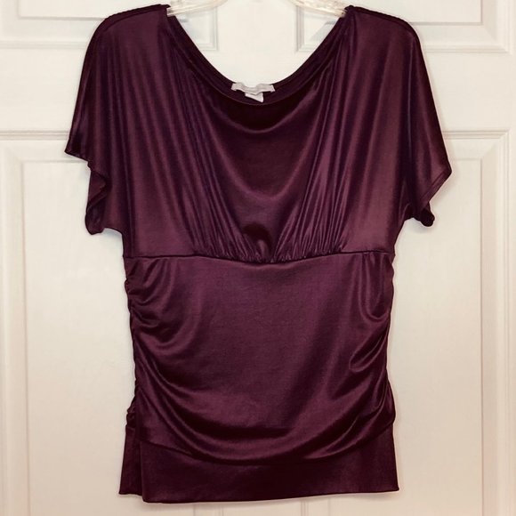 Charlotte Russe Deep Plum Blouse w/Ruched Sides & Gathered Bust L - Picture 2 of 8